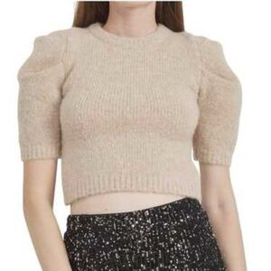 Jacquie the Label Puff Short Sleeve Knit Cropped Sweater Top